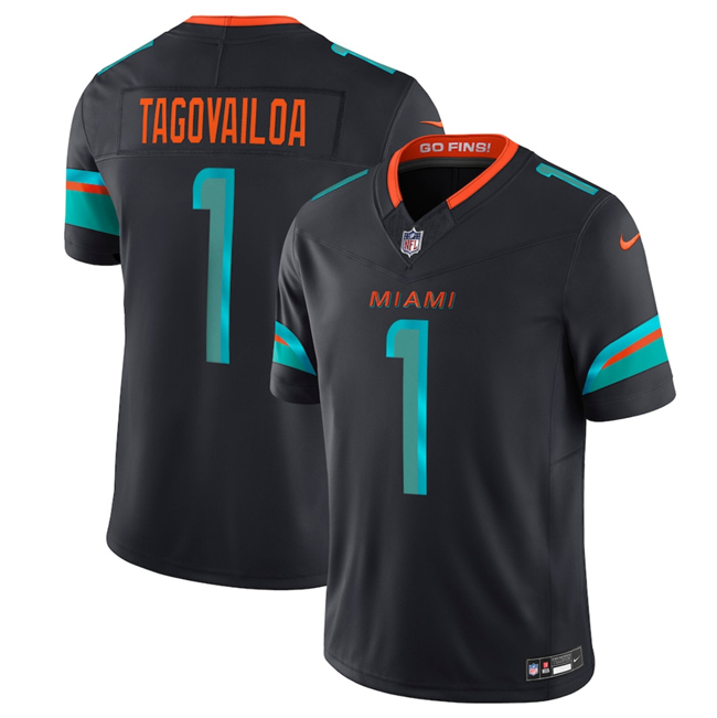 Youth Black Miami Dolphins #1 Tua Tagovailoa 2025 F.U.S.E. “Rivalries” Vapor Limited Stitched Football Jersey